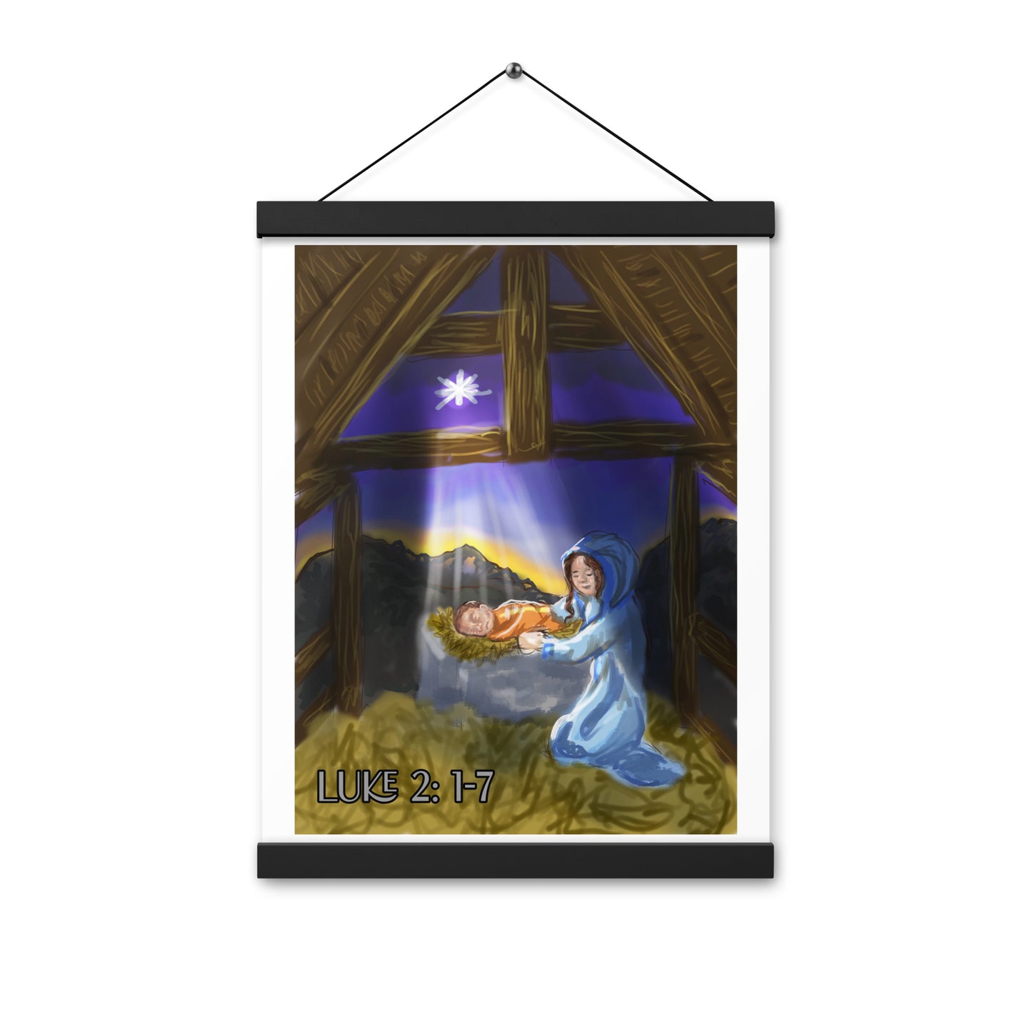 Advent Art series Day 3 Luke 2: 1-7 The Birth of Jesus Print with Hanger