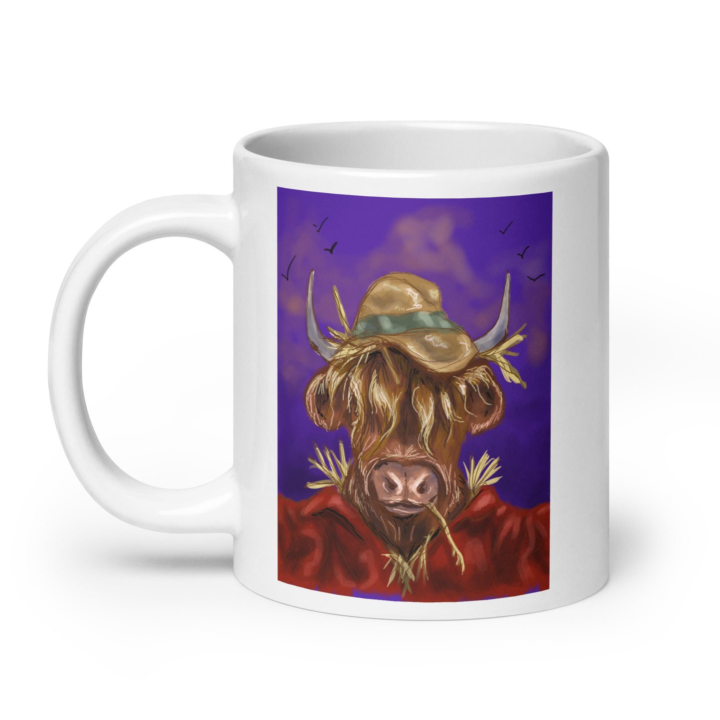 Highland Cow Scarecrow White glossy mug