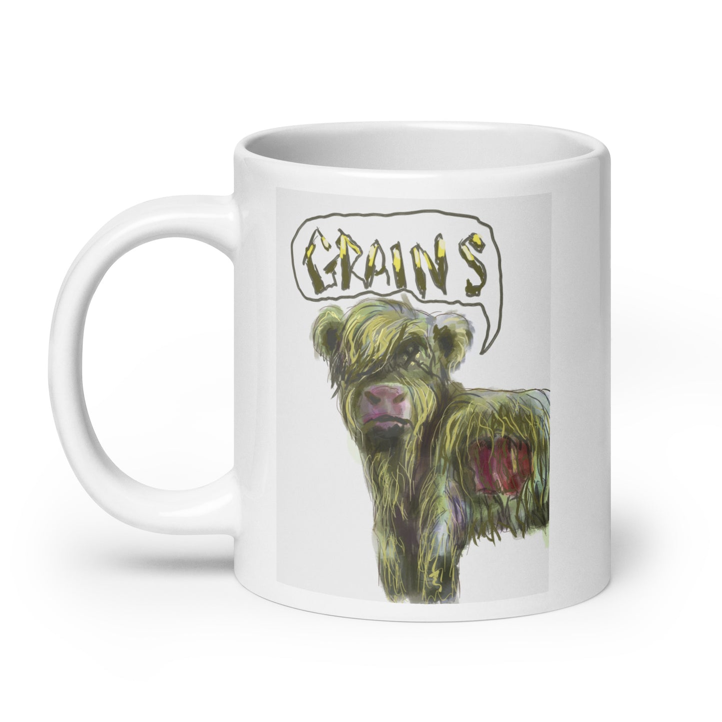 Zombie Highland Cow White glossy mug