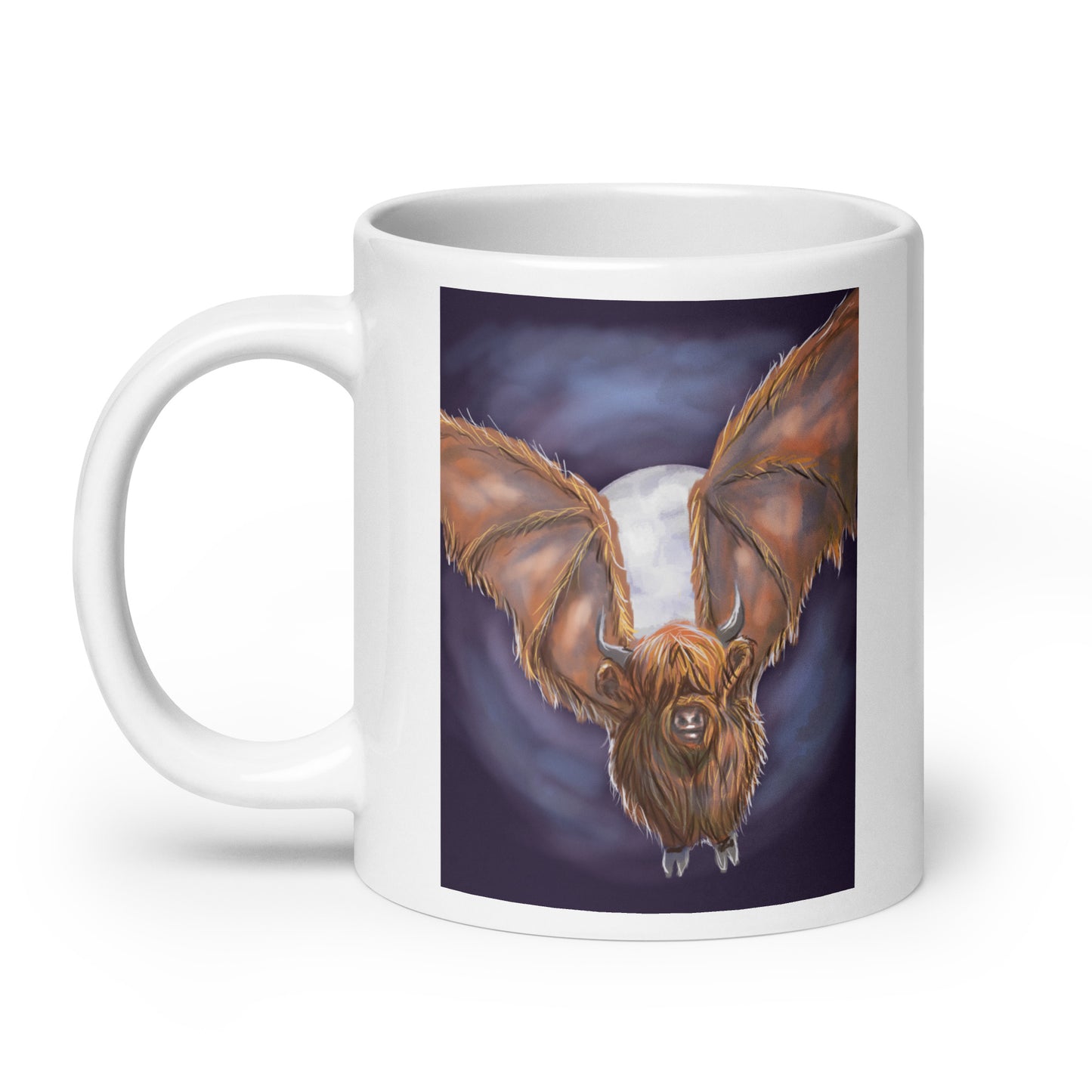 Highland Cow Bat White glossy mug