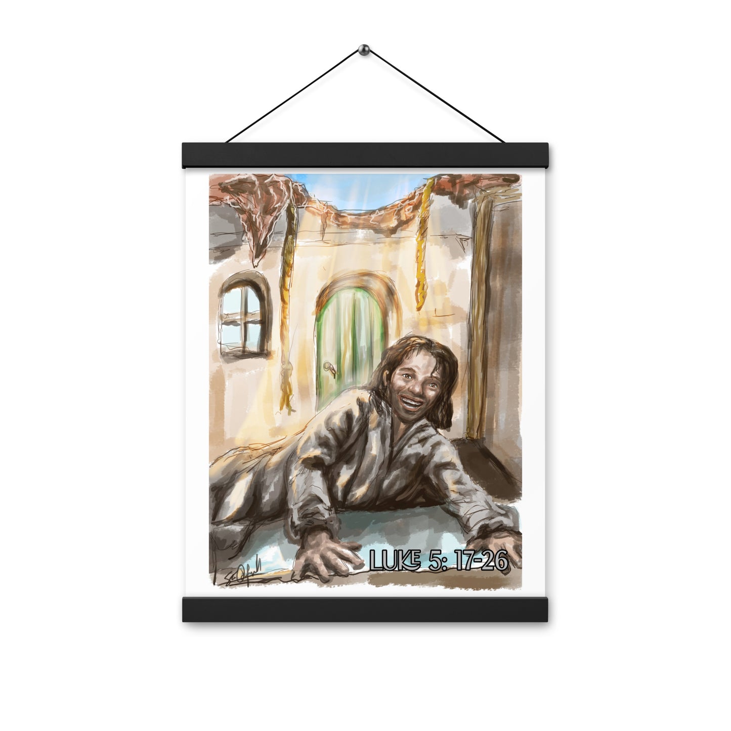 Advent Art series Day 7 Luke 5:17-26 Jesus Heals a Paralyzed Man Print with hangers