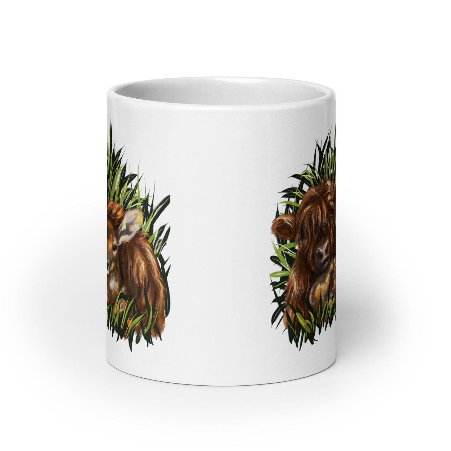 20 oz Highland Calf and Deer Fawn White glossy mug