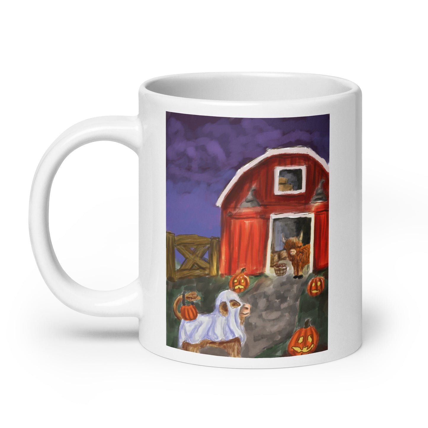 Trick or treat Highland cow White glossy mug