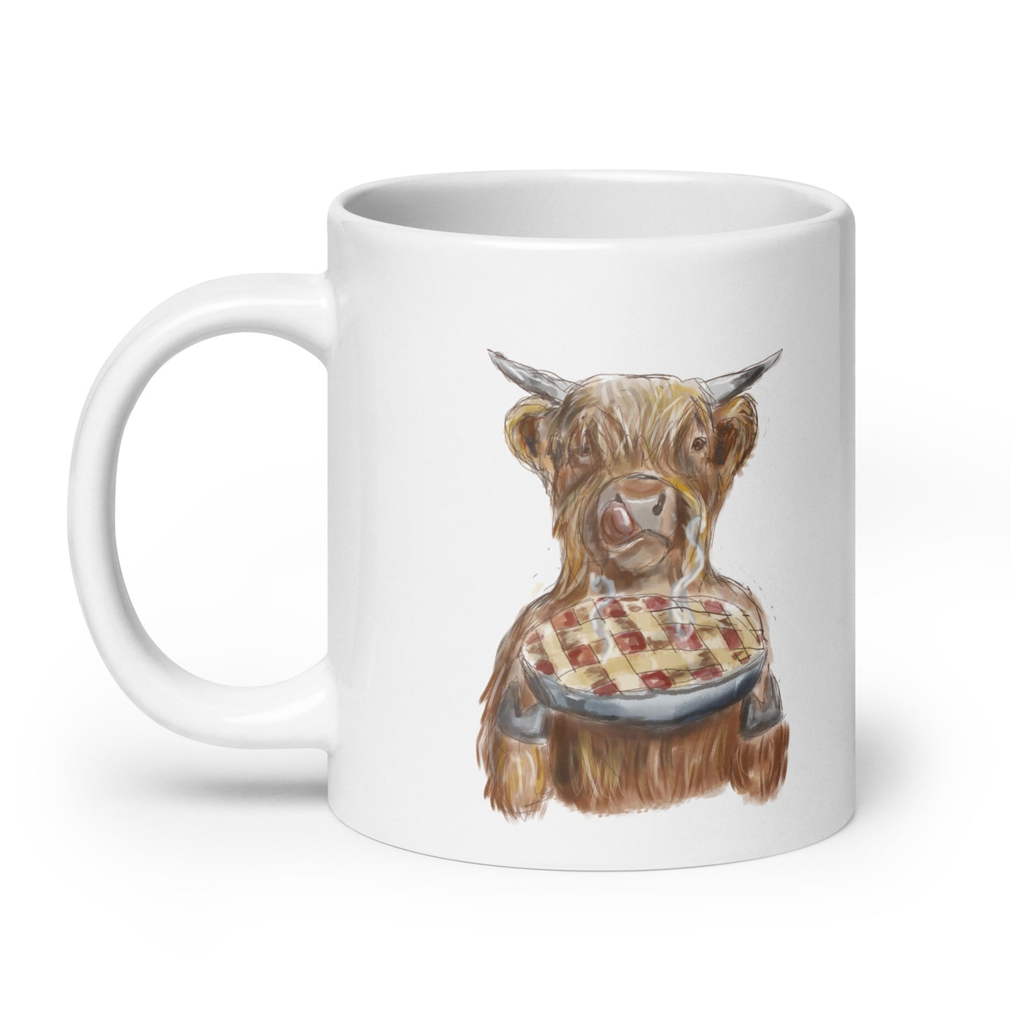 Highland Cow Serving Pie White glossy mug