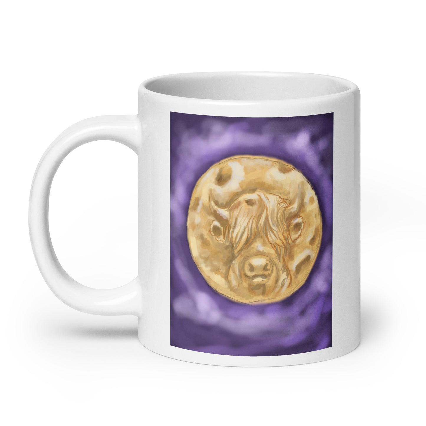 Highland Cow in Harvest Moon White glossy mug