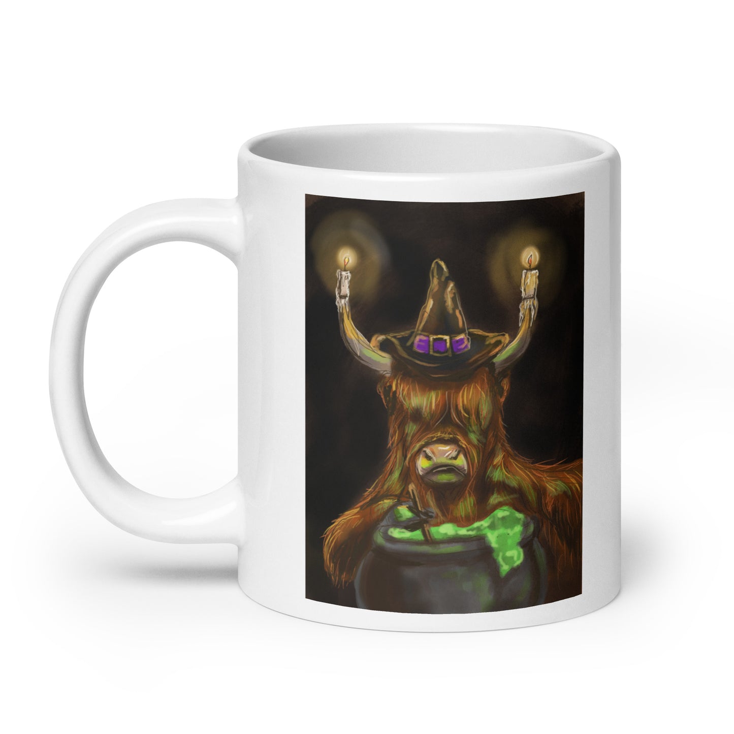 Highland Cow Witch White glossy mug