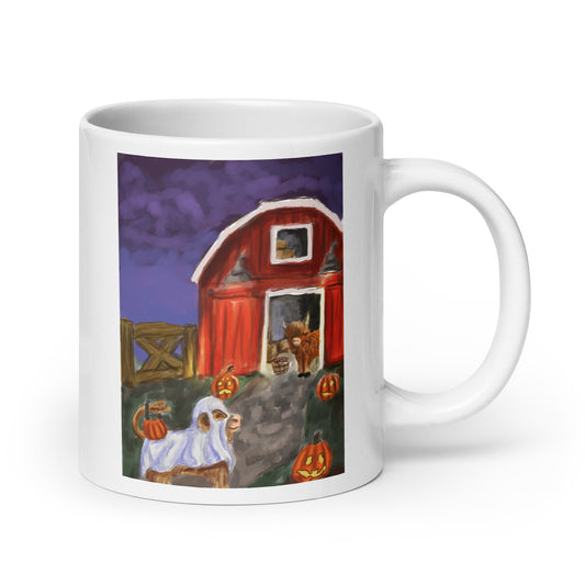 Trick or treat Highland cow White glossy mug