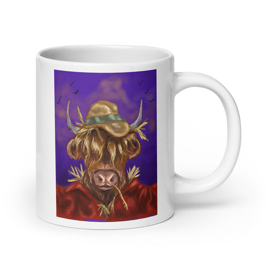 Highland Cow Scarecrow White glossy mug