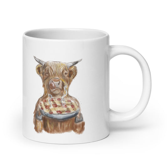 Highland Cow Serving Pie White glossy mug
