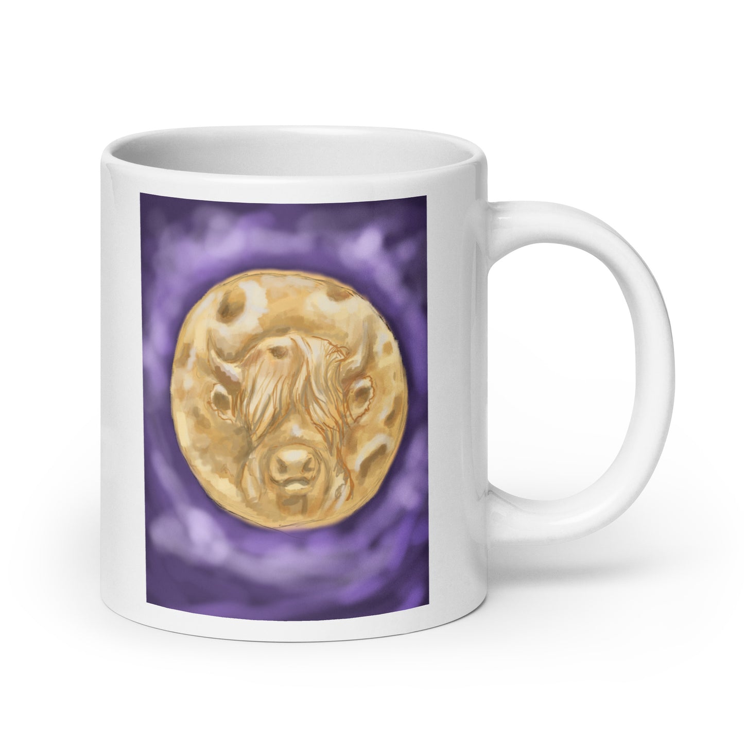 Highland Cow in Harvest Moon White glossy mug