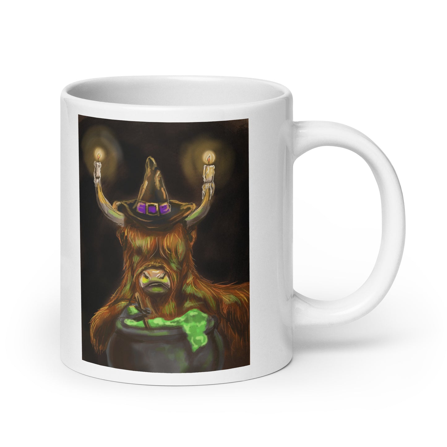 Highland Cow Witch White glossy mug