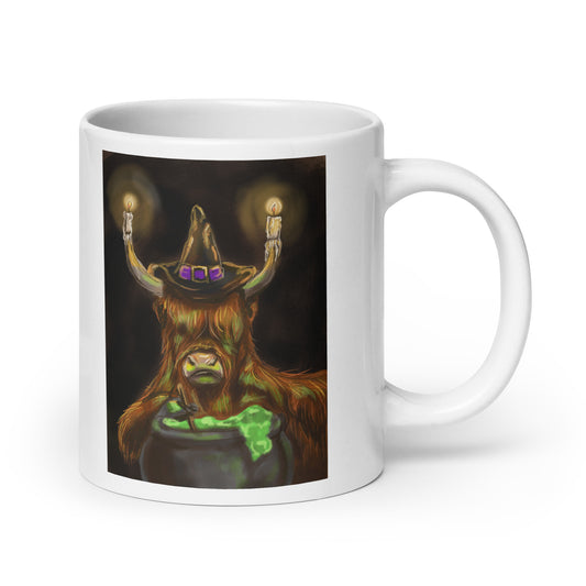 Highland Cow Witch White glossy mug