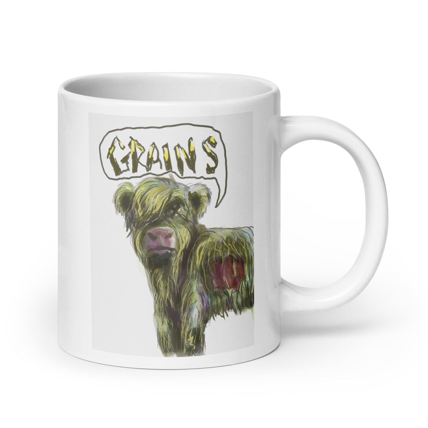 Zombie Highland Cow White glossy mug