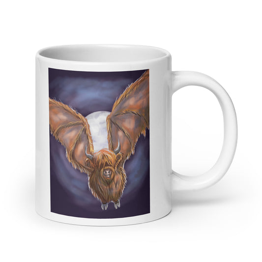 Highland Cow Bat White glossy mug