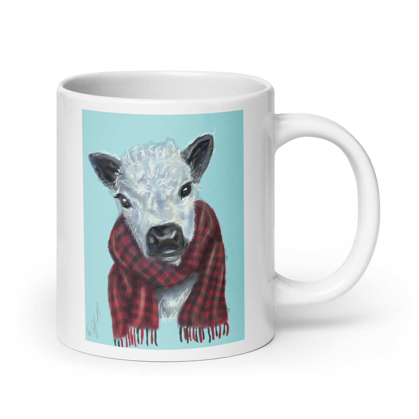 Highland Cow with Flannel Scarf White glossy mug