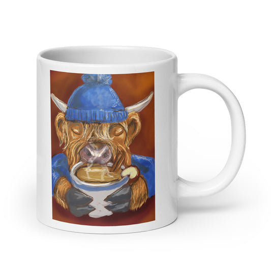 Highland Cow sipping Cider White glossy mug